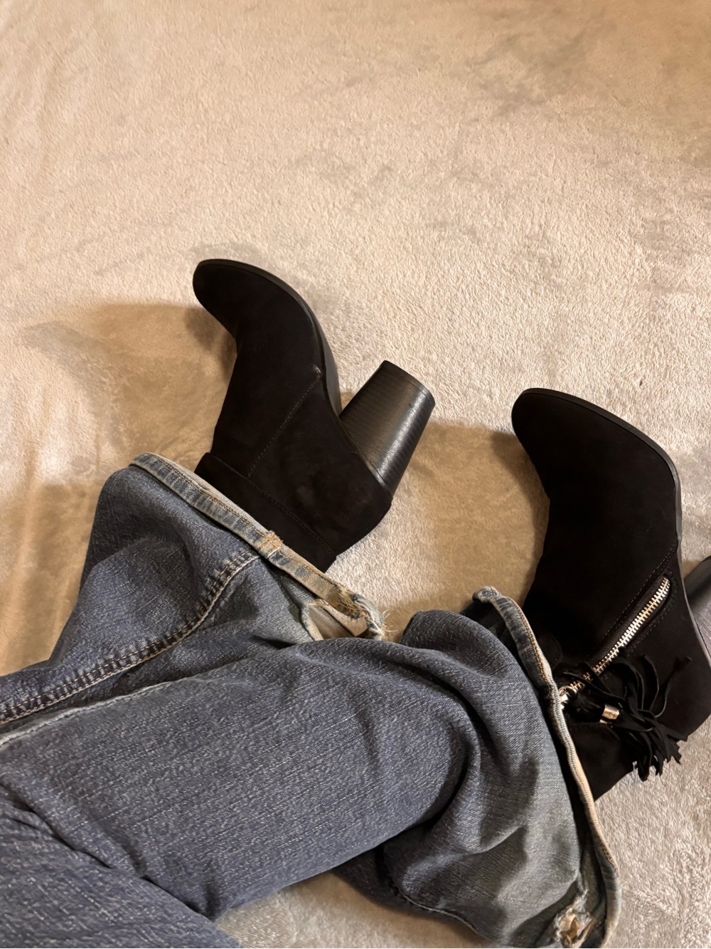 Lauren Conrad Black Suede Block Heel Ankle Boots - Women's Fashion Booties